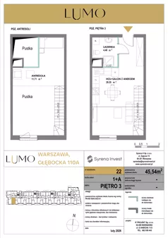 1 pokój, mieszkanie 45,54 m², piętro 3, oferta nr 22, LUMO, Warszawa, Białołęka, Brzeziny, ul. Głębocka 110a