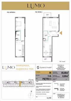 1 pokój, mieszkanie 85,08 m², piętro 3, oferta nr 56, LUMO, Warszawa, Białołęka, Brzeziny, ul. Głębocka 110a