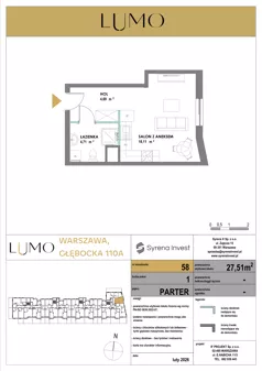 1 pokój, mieszkanie 27,51 m², parter, oferta nr 58, LUMO, Warszawa, Białołęka, Brzeziny, ul. Głębocka 110a