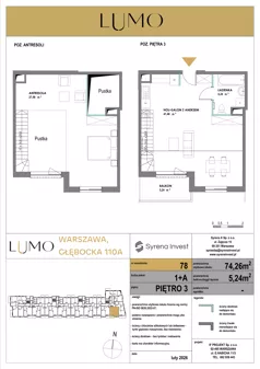 1 pokój, mieszkanie 74,26 m², piętro 3, oferta nr 78, LUMO, Warszawa, Białołęka, Brzeziny, ul. Głębocka 110a