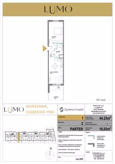 2 pokoje, mieszkanie 44,23 m², parter, oferta nr 1, LUMO, Warszawa, Białołęka, Brzeziny, ul. Głębocka 110a