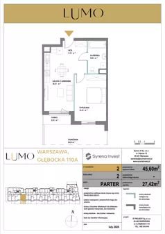2 pokoje, mieszkanie 45,60 m², parter, oferta nr 2, LUMO, Warszawa, Białołęka, Brzeziny, ul. Głębocka 110a