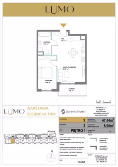2 pokoje, mieszkanie 47,44 m², piętro 1, oferta nr 9, LUMO, Warszawa, Białołęka, Brzeziny, ul. Głębocka 110a