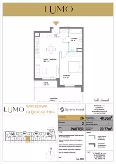 2 pokoje, mieszkanie 48,80 m², parter, oferta nr 26, LUMO, Warszawa, Białołęka, Brzeziny, ul. Głębocka 110a