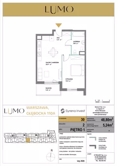 2 pokoje, mieszkanie 48,80 m², piętro 1, oferta nr 30, LUMO, Warszawa, Białołęka, Brzeziny, ul. Głębocka 110a