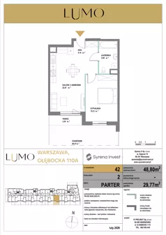 2 pokoje, mieszkanie 48,80 m², parter, oferta nr 42, LUMO, Warszawa, Białołęka, Brzeziny, ul. Głębocka 110a
