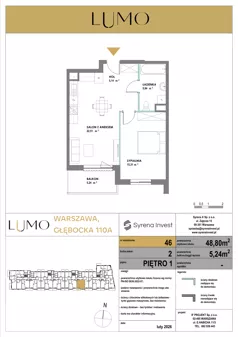 2 pokoje, mieszkanie 48,80 m², piętro 1, oferta nr 46, LUMO, Warszawa, Białołęka, Brzeziny, ul. Głębocka 110a