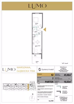 2 pokoje, mieszkanie 45,06 m², parter, oferta nr 62, LUMO, Warszawa, Białołęka, Brzeziny, ul. Głębocka 110a