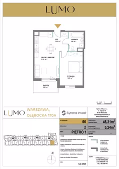2 pokoje, mieszkanie 46,31 m², piętro 1, oferta nr 66, LUMO, Warszawa, Białołęka, Brzeziny, ul. Głębocka 110a