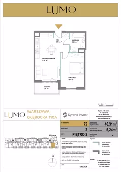 2 pokoje, mieszkanie 46,31 m², piętro 2, oferta nr 72, LUMO, Warszawa, Białołęka, Brzeziny, ul. Głębocka 110a