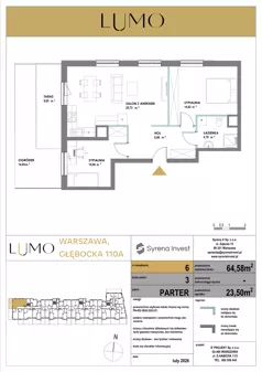 3 pokoje, mieszkanie 64,58 m², parter, oferta nr 6, LUMO, Warszawa, Białołęka, Brzeziny, ul. Głębocka 110a