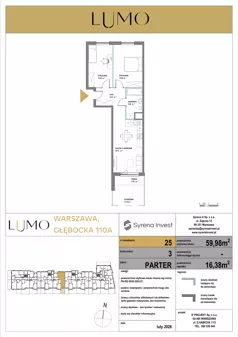 3 pokoje, mieszkanie 59,98 m², parter, oferta nr 25, LUMO, Warszawa, Białołęka, Brzeziny, ul. Głębocka 110a