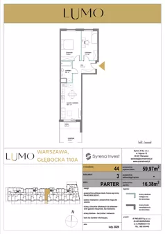3 pokoje, mieszkanie 59,97 m², parter, oferta nr 44, LUMO, Warszawa, Białołęka, Brzeziny, ul. Głębocka 110a