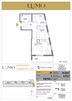 3 pokoje, mieszkanie 54,92 m², piętro 1, oferta nr 65, LUMO, Warszawa, Białołęka, Brzeziny, ul. Głębocka 110a