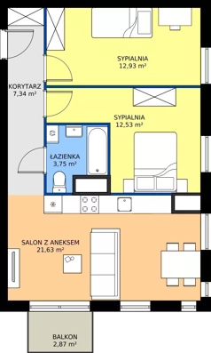 3 pokoje, mieszkanie 58,18 m², piętro 2, oferta nr C19, Jodłowicka 5, Wrocław, Maślice, Stabłowice, ul. Jodłowicka 5