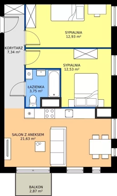 3 pokoje, mieszkanie 58,18 m², piętro 1, oferta nr C12, Jodłowicka 5, Wrocław, Maślice, Stabłowice, ul. Jodłowicka 5