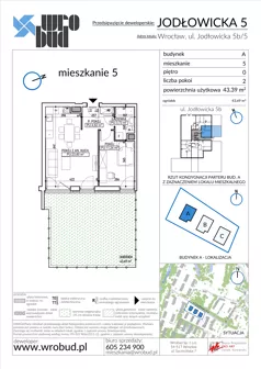 2 pokoje, mieszkanie 43,39 m², parter, oferta nr A5, Jodłowicka 5, Wrocław, Maślice, Stabłowice, ul. Jodłowicka 5