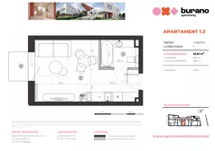1 pokój, mieszkanie 23,61 m², piętro 1, oferta nr M.1.3, Apartamenty Burano, Wrocław, Klecina, Krzyki, Buraczana 13