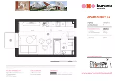 1 pokój, mieszkanie 23,61 m², piętro 1, oferta nr M.1.4, Apartamenty Burano, Wrocław, Klecina, Krzyki, Buraczana 13