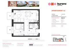 2 pokoje, mieszkanie 38,63 m², piętro 1, oferta nr M.1.2, Apartamenty Burano, Wrocław, Klecina, Krzyki, Buraczana 13