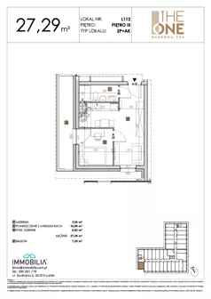 2 pokoje, lokal inwestycyjny 27,29 m², piętro 3, oferta nr 112, THE ONE, Lublin, Wieniawa, Miasteczko Akademickie, ul. Głęboka 32A