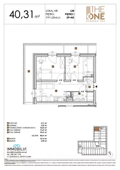 3 pokoje, lokal inwestycyjny 40,31 m², piętro 1, oferta nr 34, THE ONE, Lublin, Wieniawa, Miasteczko Akademickie, ul. Głęboka 32A