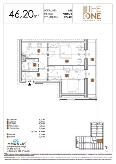2 pokoje, lokal inwestycyjny 46,20 m², piętro 1, oferta nr 41, THE ONE, Lublin, Wieniawa, Miasteczko Akademickie, ul. Głęboka 32A