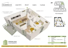 3 pokoje, mieszkanie 49,20 m², piętro 1, oferta nr 14, Malborska 151, Kraków, Podgórze Duchackie, Wola Duchacka, ul. Malborska 151