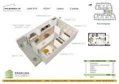 2 pokoje, mieszkanie 45,00 m², piętro 1, oferta nr 16, Malborska 151, Kraków, Podgórze Duchackie, Wola Duchacka, ul. Malborska 151