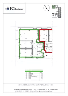 3 pokoje, mieszkanie 56,64 m², piętro 1, oferta nr M 13, Łużycka 71, Kraków, Podgórze Duchackie, ul. Łużycka 71