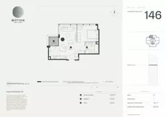 1 pokój, apartament 46,12 m², piętro 23, oferta nr A2.146, Motion Tower, Warszawa, Wola, Mirów, ul. Wronia 9