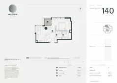 1 pokój, apartament 46,67 m², piętro 22, oferta nr A2.140, Motion Tower, Warszawa, Wola, Mirów, ul. Wronia 9