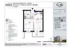 2 pokoje, mieszkanie 37,15 m², piętro 1, oferta nr 3, Gęsia 26 - Bud. A2, Lublin, Węglin Południowy, Węglin, ul. Gęsia 24