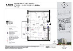 3 pokoje, mieszkanie 50,04 m², piętro 1, oferta nr 8, Gęsia 26 - Bud. A2, Lublin, Węglin Południowy, Węglin, ul. Gęsia 24