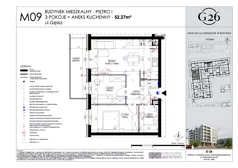 3 pokoje, mieszkanie 52,27 m², piętro 1, oferta nr 9, Gęsia 26 - Bud. A2, Lublin, Węglin Południowy, Węglin, ul. Gęsia 24