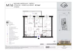 3 pokoje, mieszkanie 47,16 m², piętro 1, oferta nr 16, Gęsia 26 - Bud. A1, Lublin, Węglin Południowy, Węglin, ul. Gęsia 26
