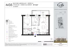 3 pokoje, mieszkanie 47,16 m², piętro 3, oferta nr 35, Gęsia 26 - Bud. A1, Lublin, Węglin Południowy, Węglin, ul. Gęsia 26