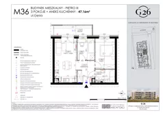 3 pokoje, mieszkanie 47,16 m², piętro 3, oferta nr 36, Gęsia 26 - Bud. A1, Lublin, Węglin Południowy, Węglin, ul. Gęsia 26
