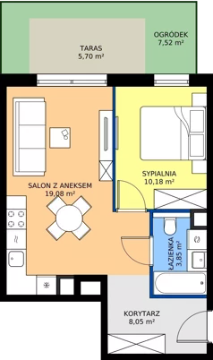 2 pokoje, apartament 41,16 m², parter, oferta nr B2.03, Kamienice Pruszczańskie, Pruszcz Gdański, ul. Grunwaldzka 71B, 71D