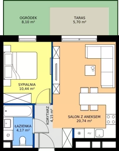 2 pokoje, apartament 38,97 m², piętro 1, oferta nr B2.12, Kamienice Pruszczańskie, Pruszcz Gdański, ul. Grunwaldzka 71B, 71D