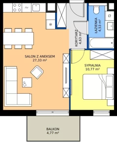 2 pokoje, apartament 47,26 m², piętro 1, oferta nr B2.17, Kamienice Pruszczańskie, Pruszcz Gdański, ul. Grunwaldzka 71B, 71D