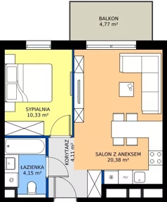 2 pokoje, mieszkanie 38,97 m², piętro 1, oferta nr B2.12, Kamienice Pruszczańskie, Pruszcz Gdański, ul. Grunwaldzka 71B, 71D