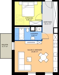 2 pokoje, apartament 45,41 m², piętro 2, oferta nr B2.29, Kamienice Pruszczańskie, Pruszcz Gdański, ul. Grunwaldzka 71B, 71D