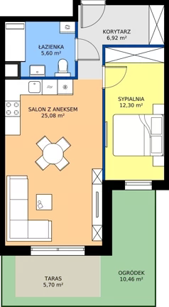 2 pokoje, apartament 49,15 m², piętro 1, oferta nr B2.18, Kamienice Pruszczańskie, Pruszcz Gdański, ul. Grunwaldzka 71B, 71D