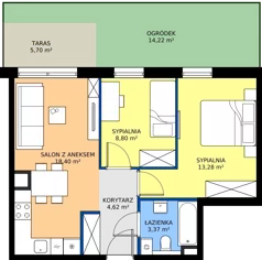 3 pokoje, apartament 48,25 m², piętro 1, oferta nr B2.21, Kamienice Pruszczańskie, Pruszcz Gdański, ul. Grunwaldzka 71B, 71D