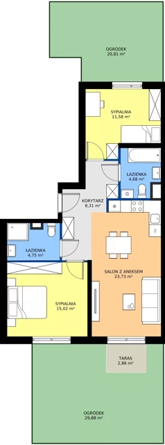 3 pokoje, mieszkanie 68,07 m², parter, oferta nr D045, BOSCO, Warszawa, Białołęka, Białołęka Dworska, ul. Romana Palestera