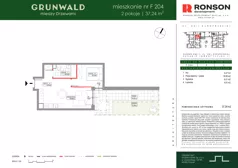 2 pokoje, mieszkanie 37,24 m², parter, oferta nr F204, Grunwald Między Drzewami 3, Poznań, Grunwald, Grunwald Południe, ul. Unii Europejskiej / Smardzewska