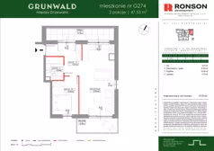 2 pokoje, mieszkanie 47,53 m², piętro 5, oferta nr G274, Grunwald Między Drzewami 3, Poznań, Grunwald, Grunwald Południe, ul. Unii Europejskiej / Smardzewska