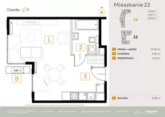 1 pokój, mieszkanie 32,84 m², piętro 2, oferta nr A1.1.M119.2P, Nowe Osiedle Fi, Kraków, Podgórze, Mateczny, ul. Rzemieślnicza 22/24