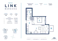 2 pokoje, mieszkanie 43,67 m², piętro 1, oferta nr 12.14a, LINK BUNSCHA , Kraków, Dębniki, Ruczaj, ul. Karola Bunscha 14A-C